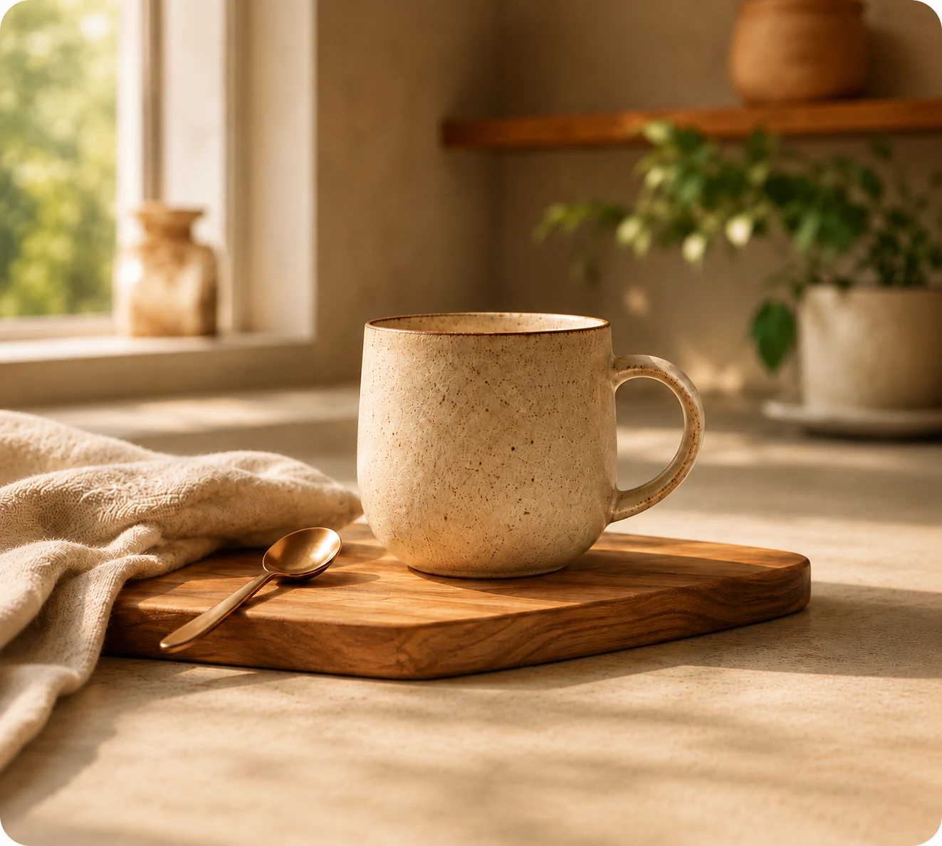 Generated lifestyle scene with a ceramic mug