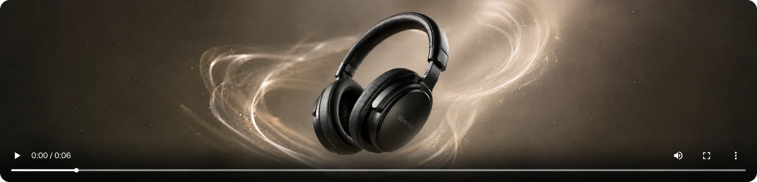 Generated product video still with headphones
