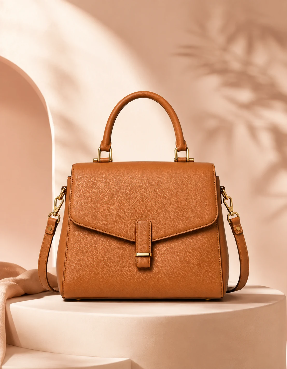 Ad creative generated from a leather handbag product photo