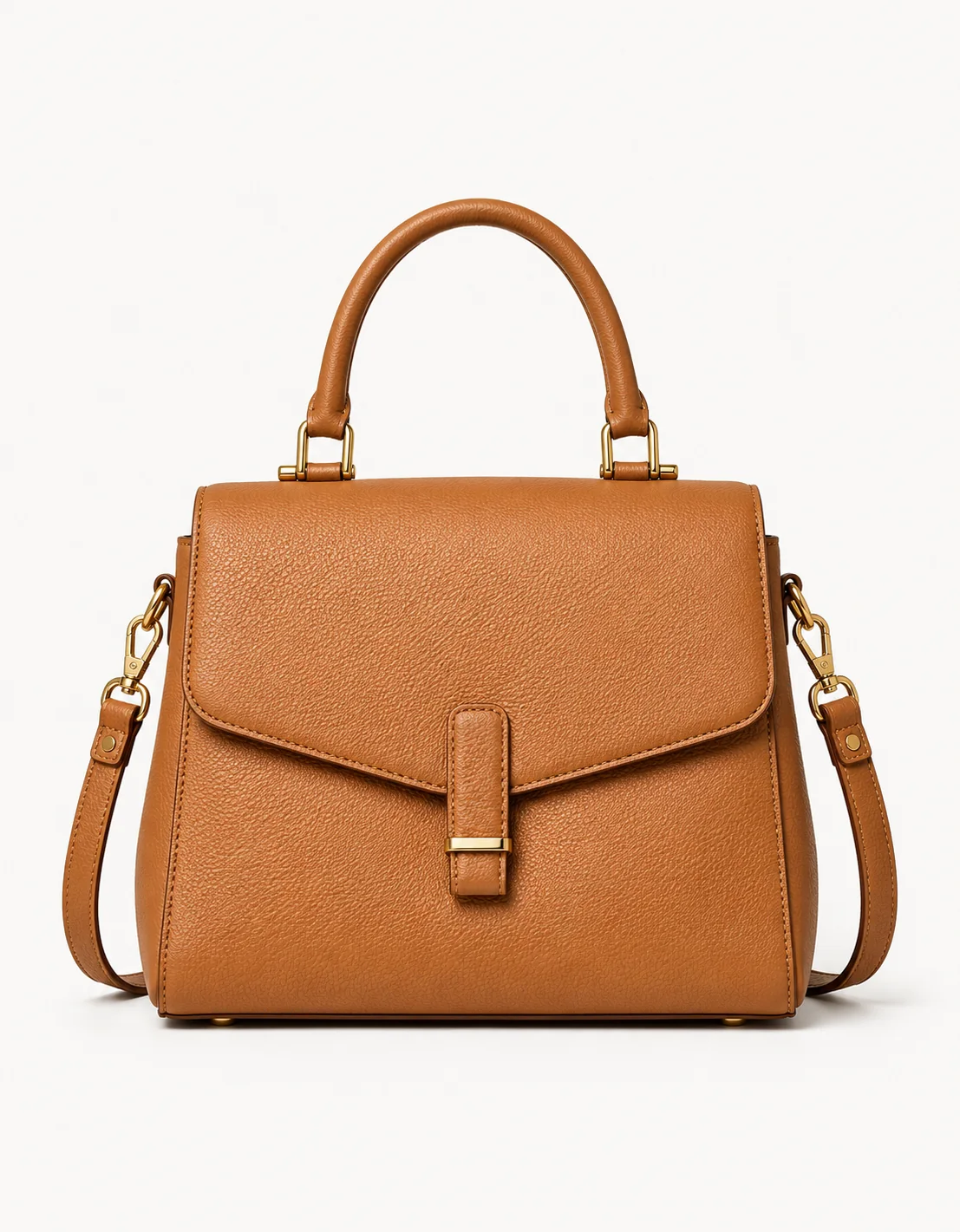 Clean ecommerce product image of a leather handbag