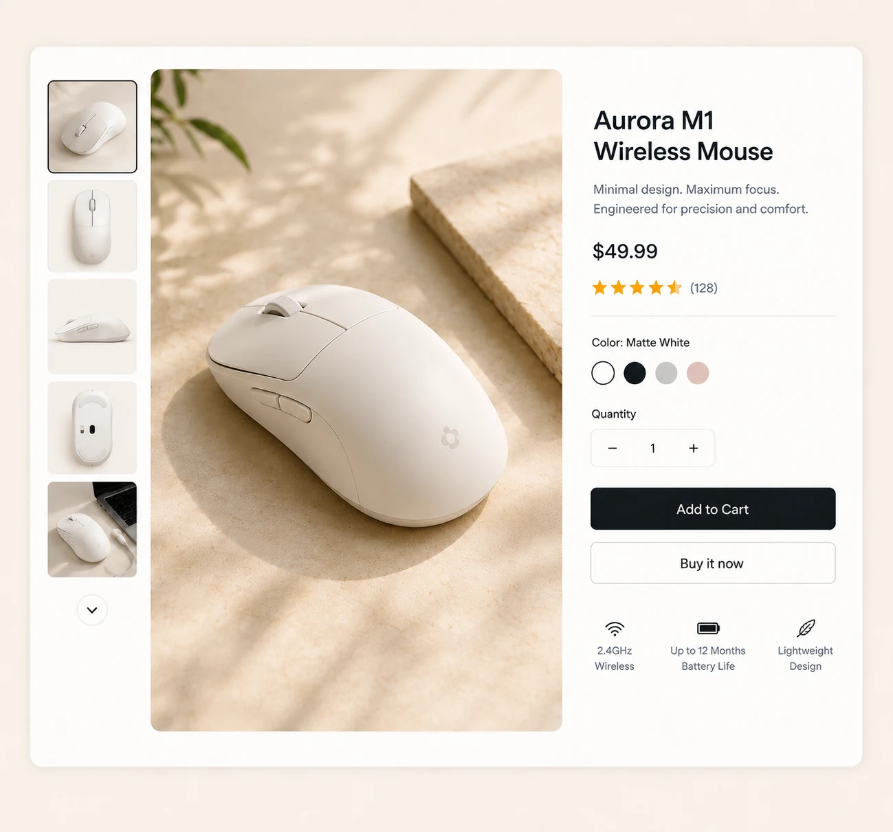 Product page visual workflow example for a wireless mouse